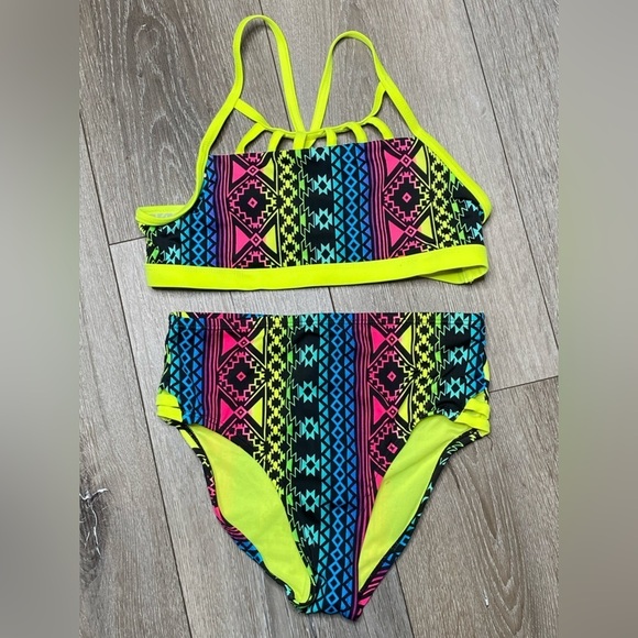Justice Girl Bikini Top & Bottom Seimsuit Neon Set Size 10 - Picture 1 of 16
